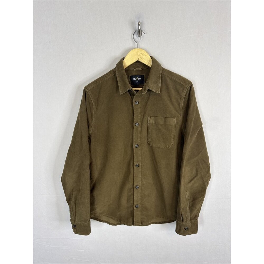 DUER No Sweat Button Down Shirt Mens Small Brown Stretch Performance